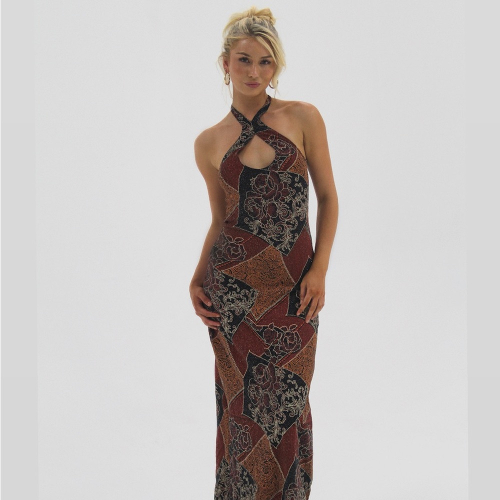 Elegant Multicolor Halter Dress